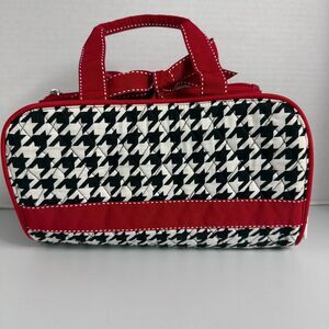 Belvah Houndstooth Black White Crimson Red Cosmetic Bag Set